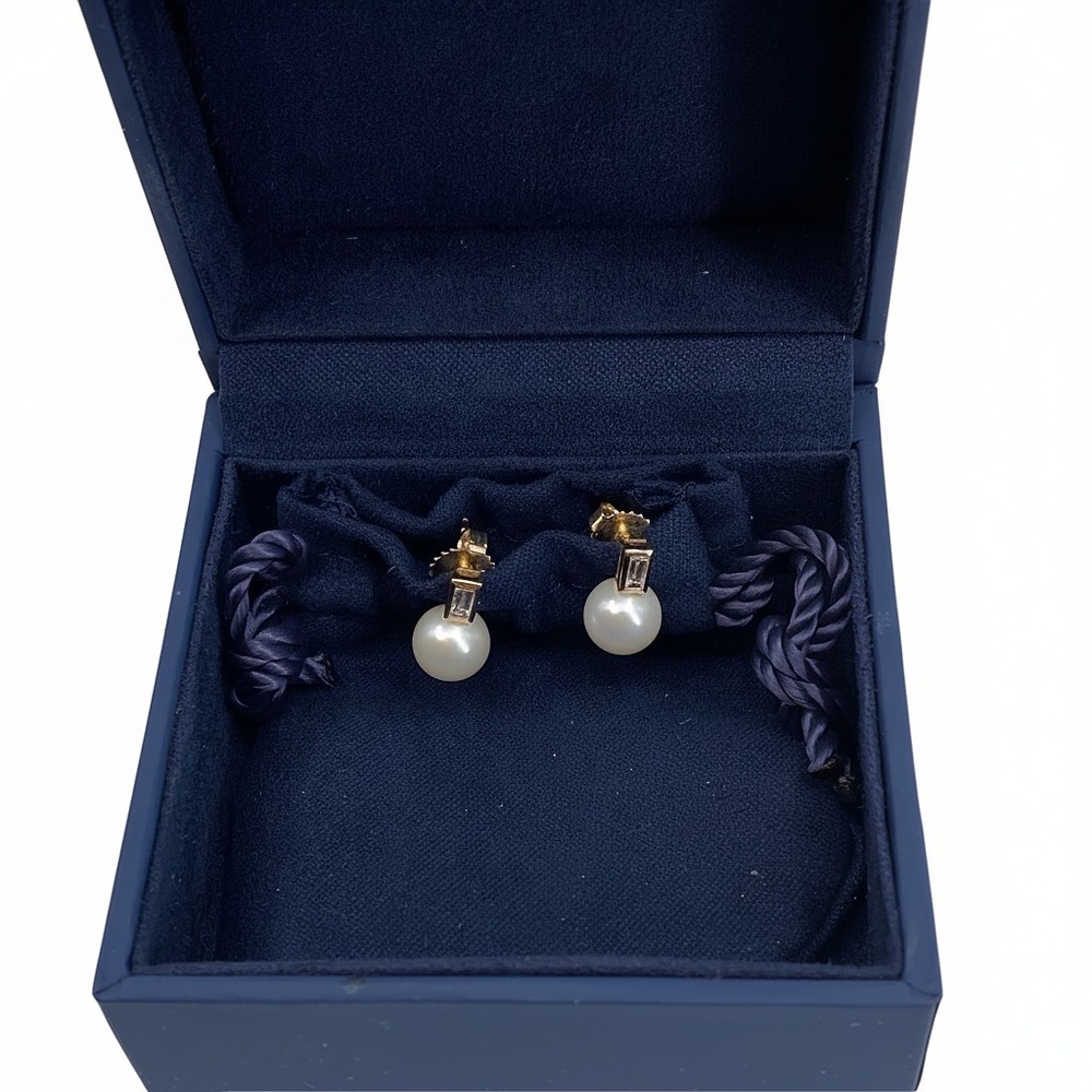Costco Gold White Earrings Pearl Diamond Stud